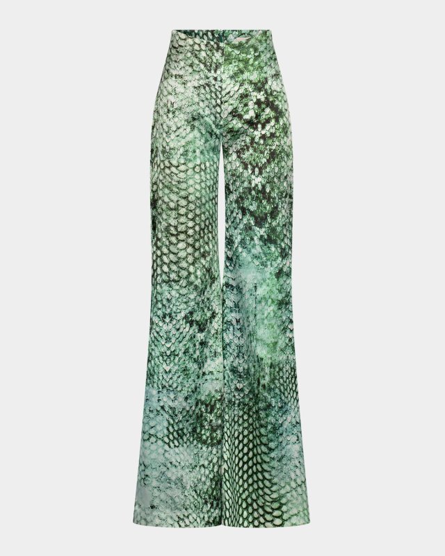 Andie Snakeskin-Print Silk Wide-Leg Pants